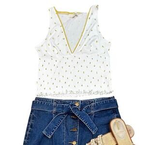 Hesperus Lemon Print Tank Top M Cottagecore Smocked Peplum Summer Picnic Cropped